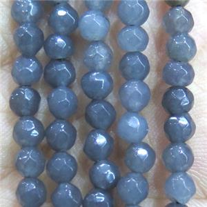 Jade Beads, faceted round, grey dye, approx 4mm dia [GMOT944]