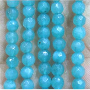 Jade Beads, faceted round, aqua dye, approx 4mm dia [GMOT945]