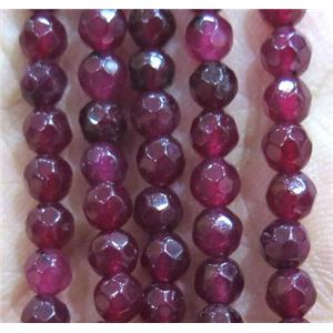 Jade Beads, faceted round, deepRed dye, approx 4mm dia [GMOT947]