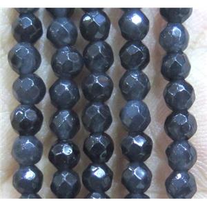 Jade Beads, faceted round, darkGrey dye, approx 4mm dia [GMOT948]