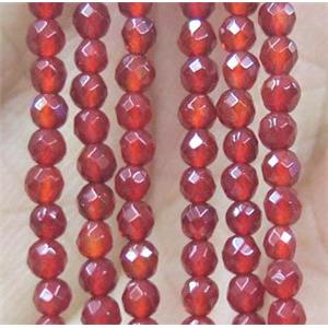 tiny red agate seed beads, faceted round, approx 2mm dia, 15.5 inches length [GMOT950]