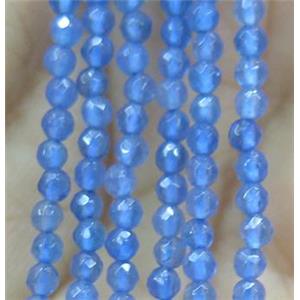 tiny blue agate bead, faceted round, approx 2mm dia, 15.5 inches length [GMOT952]