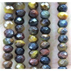 tiny colorful tiger eye stone bead, faceted rondelle, approx 4mm dia [GMOT967]