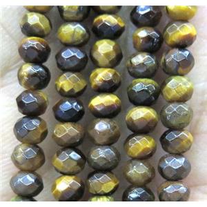 tiny yellow tiger eye stone bead, faceted rondelle, approx 4mm dia [GMOT968]
