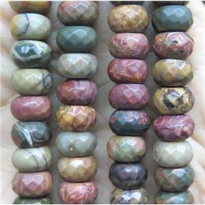 red Picasso Jasper bead, faceted rondelle, approx 6x10mm [GMOT972-6X10MM]