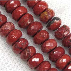 Red Jasper beads, faceted rondelle, approx 6x10mm [GMOT989-6X10MM]