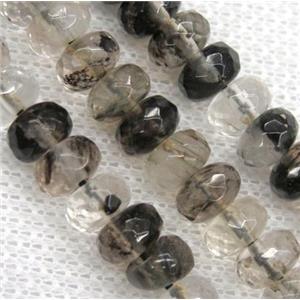 black watermelon quartz bead, faceted rondelle, approx 5x8mm [GMOT991]