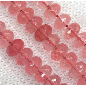 red cherry quartz beads, faceted rondelle, approx 5x8mm [GMOT992]