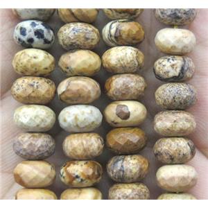 Picture Jasper bead, faceted rondelle, approx 5x8mm [GMOT993]