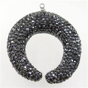 resin crescent pendant paved rhinestone, approx 40mm dia [GMPD10004]