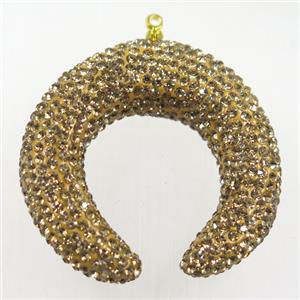 resin crescent pendant paved yellow rhinestone, approx 40mm dia [GMPD10005]