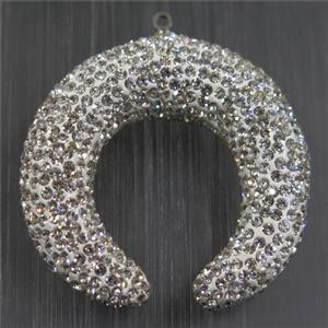 resin crescent pendant paved rhinestone, approx 40mm dia [GMPD10006]