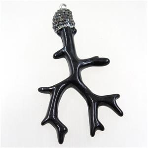 black resin branch pendant paved rhinestone, approx 37-60mm [GMPD10007]