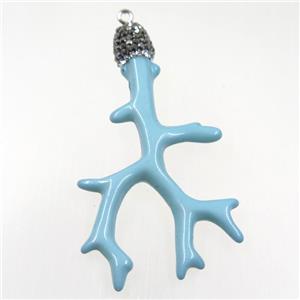 aqua resin branch pendant paved rhinestone, approx 37-60mm [GMPD10008]