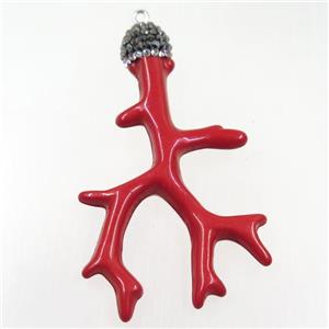 red resin branch pendant paved rhinestone, approx 37-60mm [GMPD10010]