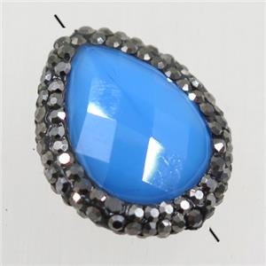 skyblue Chinese Crystal Glass teardrop beads paved rhinestone, approx 16-22mm [GMPD10015]