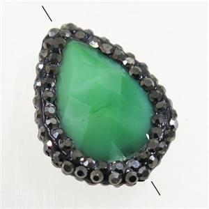 green Chinese Crystal Glass teardrop beads paved rhinestone, approx 16-22mm [GMPD10016]