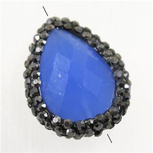 blue Chinese Crystal Glass teardrop beads paved rhinestone, approx 16-22mm [GMPD10017]