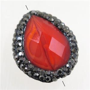 red Chinese Crystal Glass teardrop beads paved rhinestone, approx 16-22mm [GMPD10019]