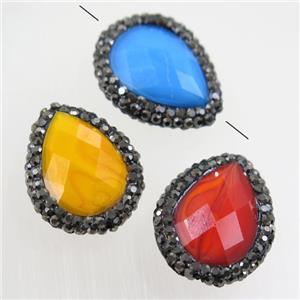 Chinese Crystal Glass teardrop beads paved rhinestone, mix color, approx 16-22mm [GMPD10020]