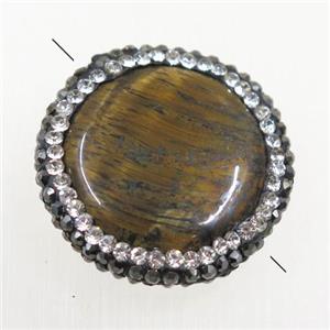 tiger eye stone beads paved rhinestone, coin round, approx 25mm dia [GMPD10021]