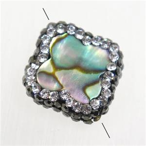 paua abalone shell four-leaf Clover beads paved rhinestone, approx 15mm dia [GMPD10025]