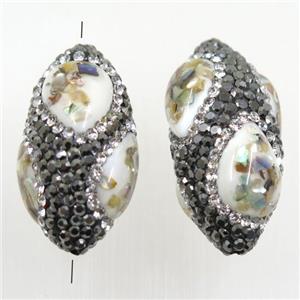 shell beads paved rhinestone, Rice, approx 19-33mm [GMPD10027]