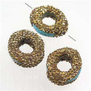 blue Turquoise beads paved yellow rhinestone, approx 20-33mm [GMPD10031]