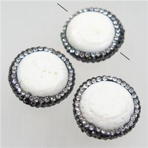 white porcelain beads paved rhinestone, circle, approx 22mm dia [GMPD10034]