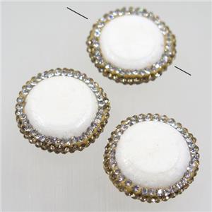 white porcelain bead paved yellow rhinestone, coin, approx 22mm dia [GMPD10035]