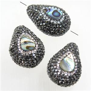 paua abalone shell bead paved rhinestone, teardrop, approx 20-28mm [GMPD10037]