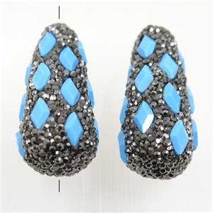 blue crystal glass beads paved rhinestone, teardrop, approx 20-38mm [GMPD10038]