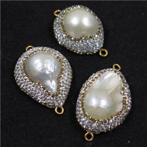 white freshwater pearl bead paved rhinestone, approx 20-30mm [GMPD10047]