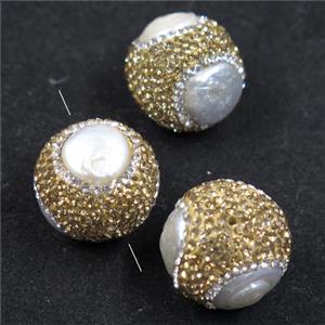freshwater pearl beads ball paved yellow rhinestone, approx 22mm dia [GMPD10055]