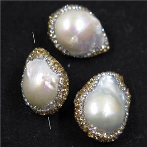 freshwater pearl beads paved yellow rhinestone, freeform, approx 16-25mm [GMPD10058]
