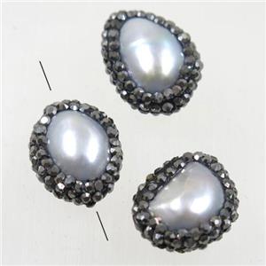freshwater pearl beads paved rhinestone, freeform, approx 10-15mm [GMPD10059]