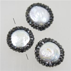 freshwater pearl beads paved rhinestone, circle, approx 10-14mm [GMPD10061]