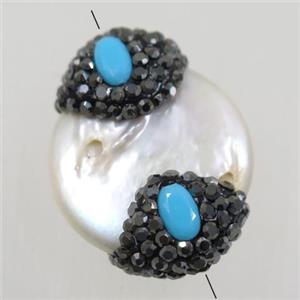 freshwater pearl beads paved rhinestone, flat round, approx 16-20mm [GMPD10066]