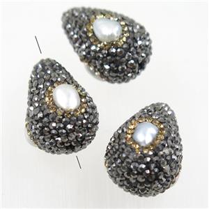 freshwater pearl beads paved rhinestone, teardrop, approx 15-25mm [GMPD10067]