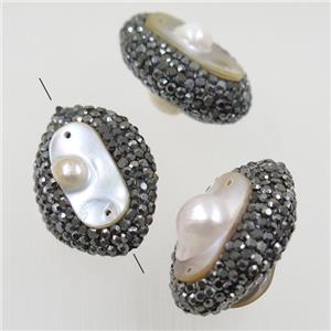 freshwater pearl beads paved rhinestone, oval, approx 20-28mm [GMPD10069]