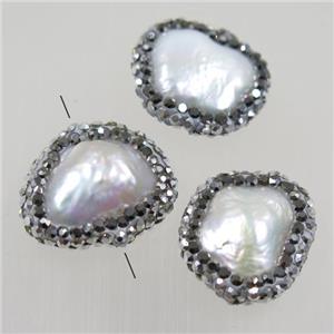 freshwater pearl beads paved rhinestone, freeform, approx 15-20mm [GMPD10076]