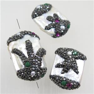 freshwater pearl beads paved rhinestone, approx 16-25mm [GMPD10081]