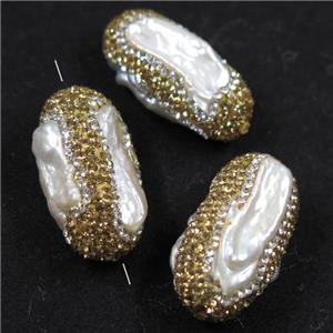 freshwater pearl beads paved yellow rhinestone, approx 17-33mm [GMPD10087]