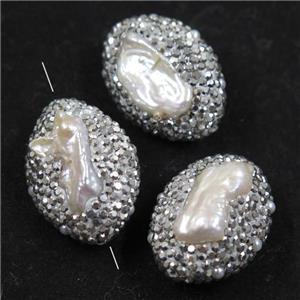 freshwater pearl beads paved rhinestone, approx 20-30mm [GMPD10088]