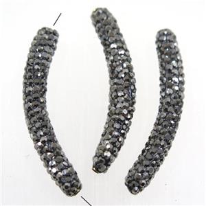 copper curve tube bead paved rhinestone, approx 6-40mm [GMPD10095]