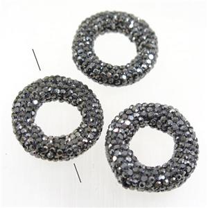 resin circle beads paved rhinestone, approx 30mm dia [GMPD10097]