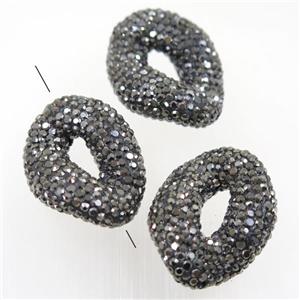 resin twist beads paved rhinestone, approx 22-33mm [GMPD10098]
