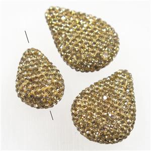 resin teardrop beads paved yellow rhinestone, approx 15-22mm [GMPD10106-S]