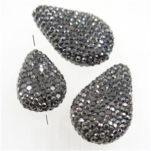 resin teardrop beads paved rhinestone, approx 15-22mm [GMPD10107-S]