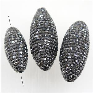 Resin rice beads paved rhinestone, approx 13-30mm [GMPD10121-S]